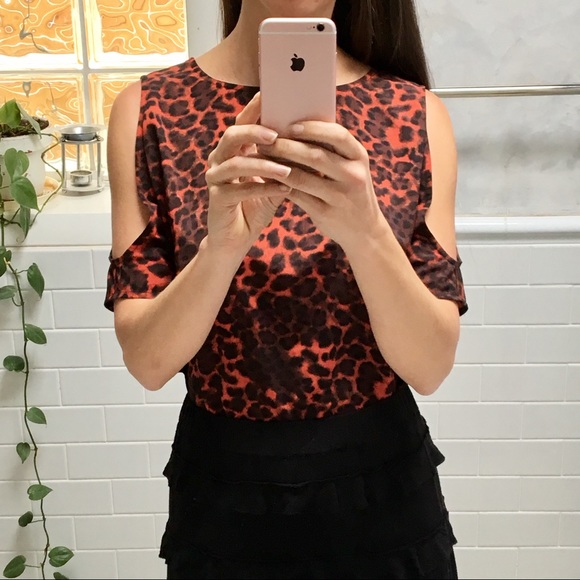 B.B. Dakota Cold Shoulder Animal Print Blouse - Picture 2 of 7