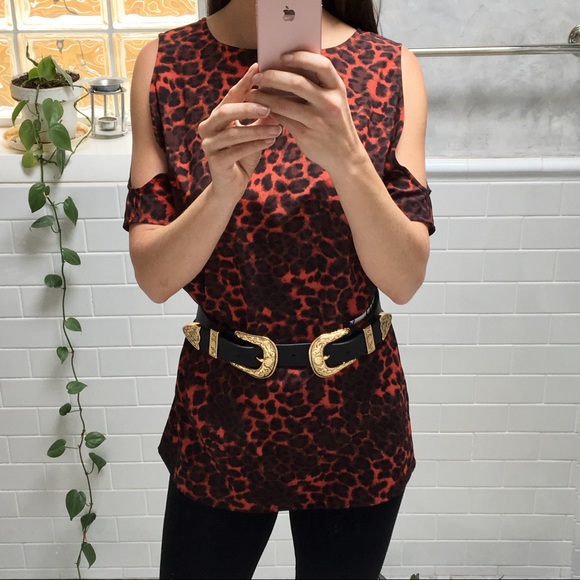 B.B. Dakota Cold Shoulder Animal Print Blouse - Picture 3 of 7