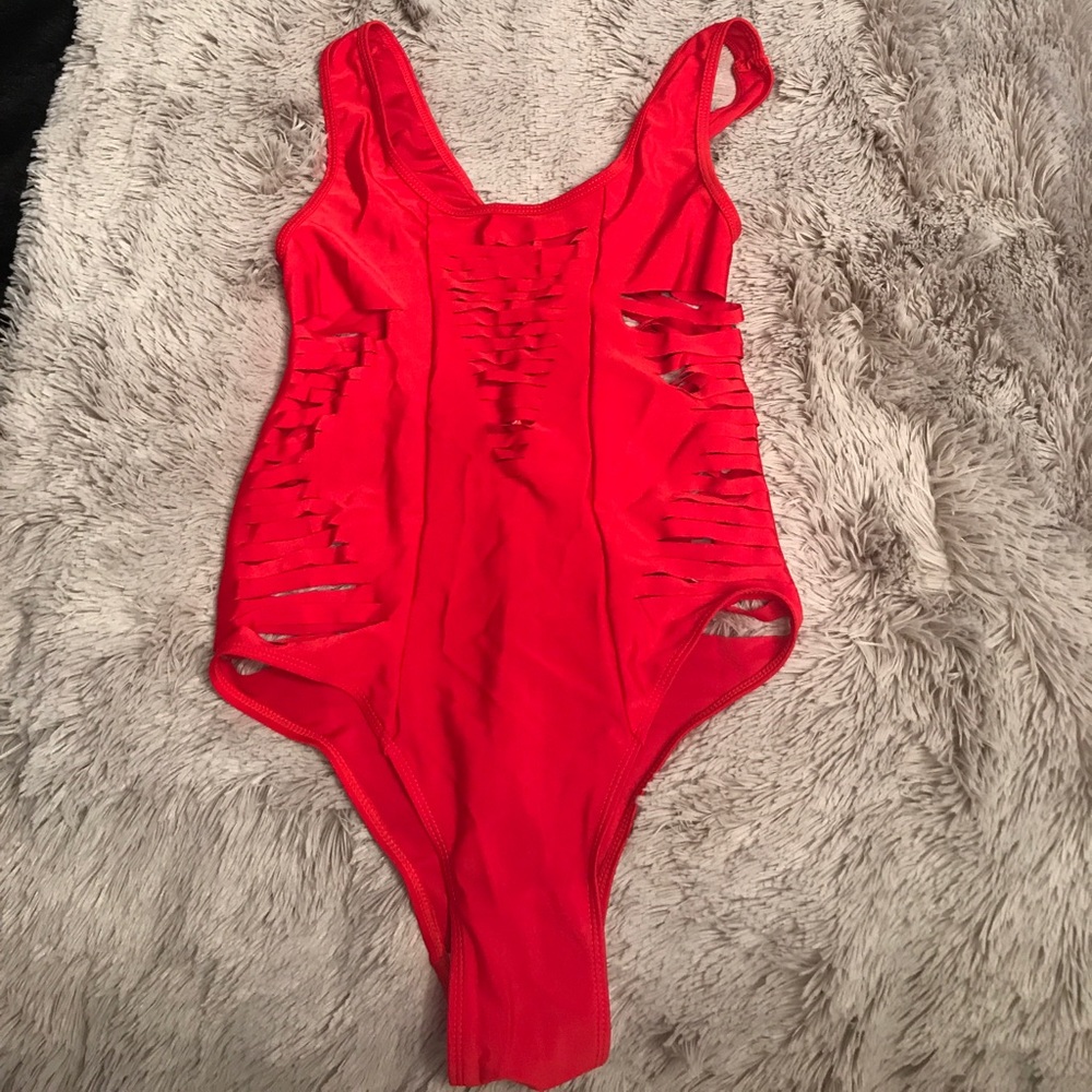 Red one piece swim suit size small