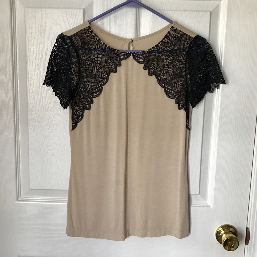 Black Laced Short Sleeved Top; size Small.