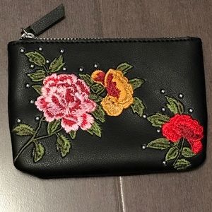TOPSHOP Floral Embroidered Zippered Pouch