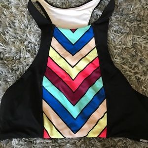 High neck multicolored swim top