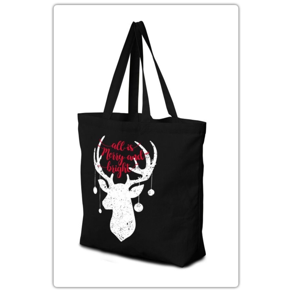 All is Merry and Bright Christmas Black Tote - Picture 3 of 4