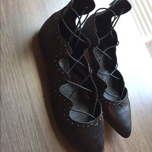 Black Lace up ballet flats