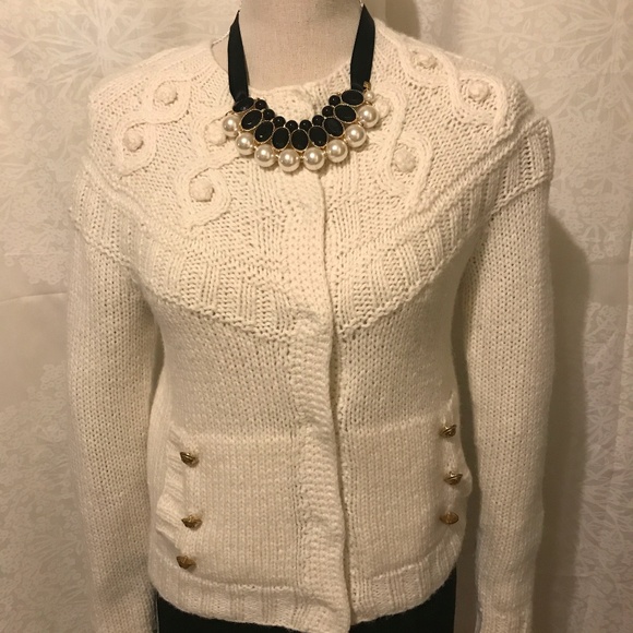 J.Crew Ivory Sweater w. Snaps & Gold buttons - Picture 1 of 7