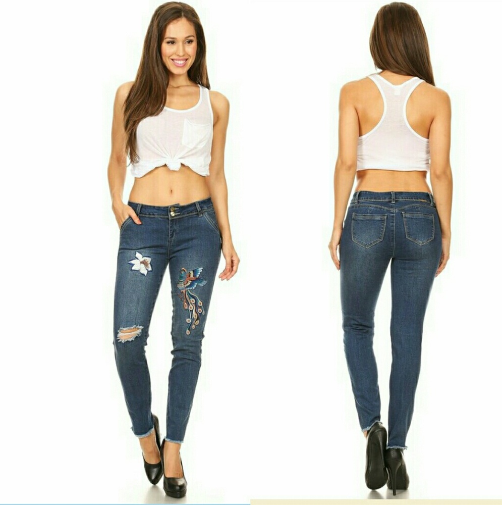 Ripped with Peacock embroidery Jeans