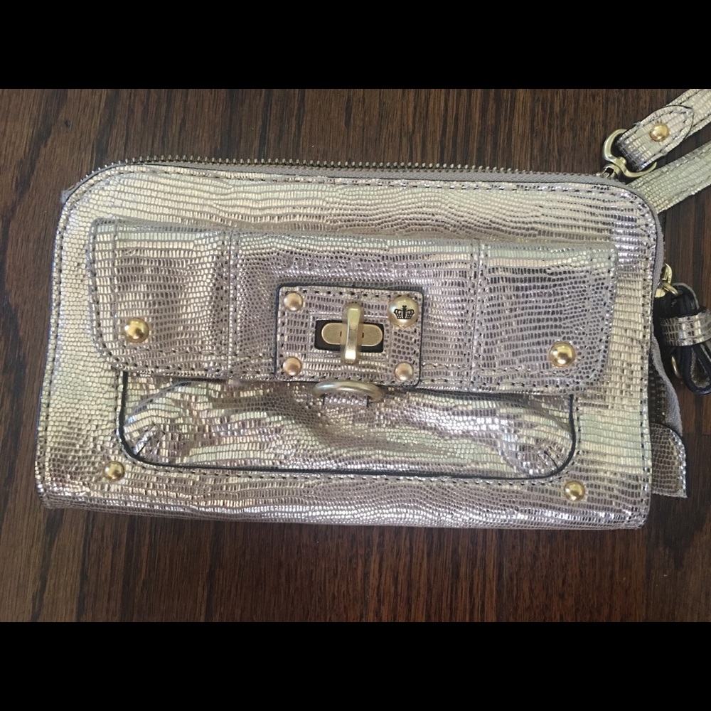 NWT JUICY COUTURE GOLD CLUTCH GOLD SNAKESKIN