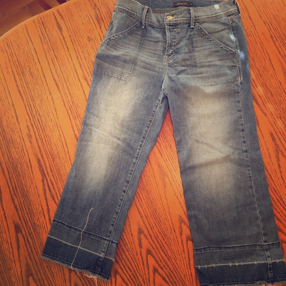 Level 99 crop leg flare w frayed edge Sz 29