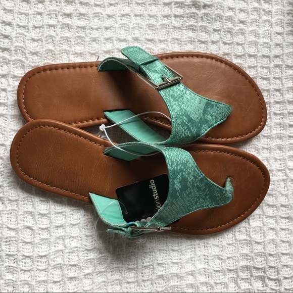 Metallic Teal Snakeprint Buckle Sandals New - Picture 4 of 6