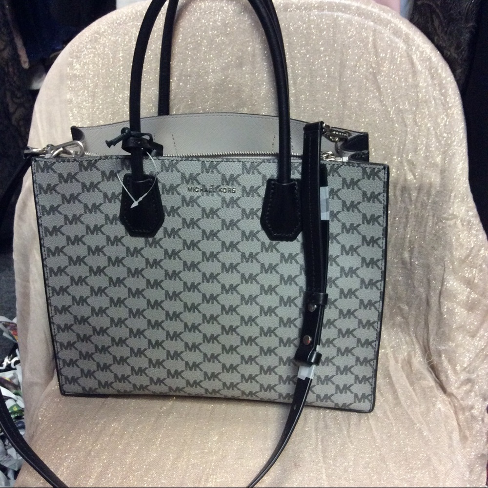 Michael Kors Mercer LG convertible tote Blk/Gry - Picture 1 of 4