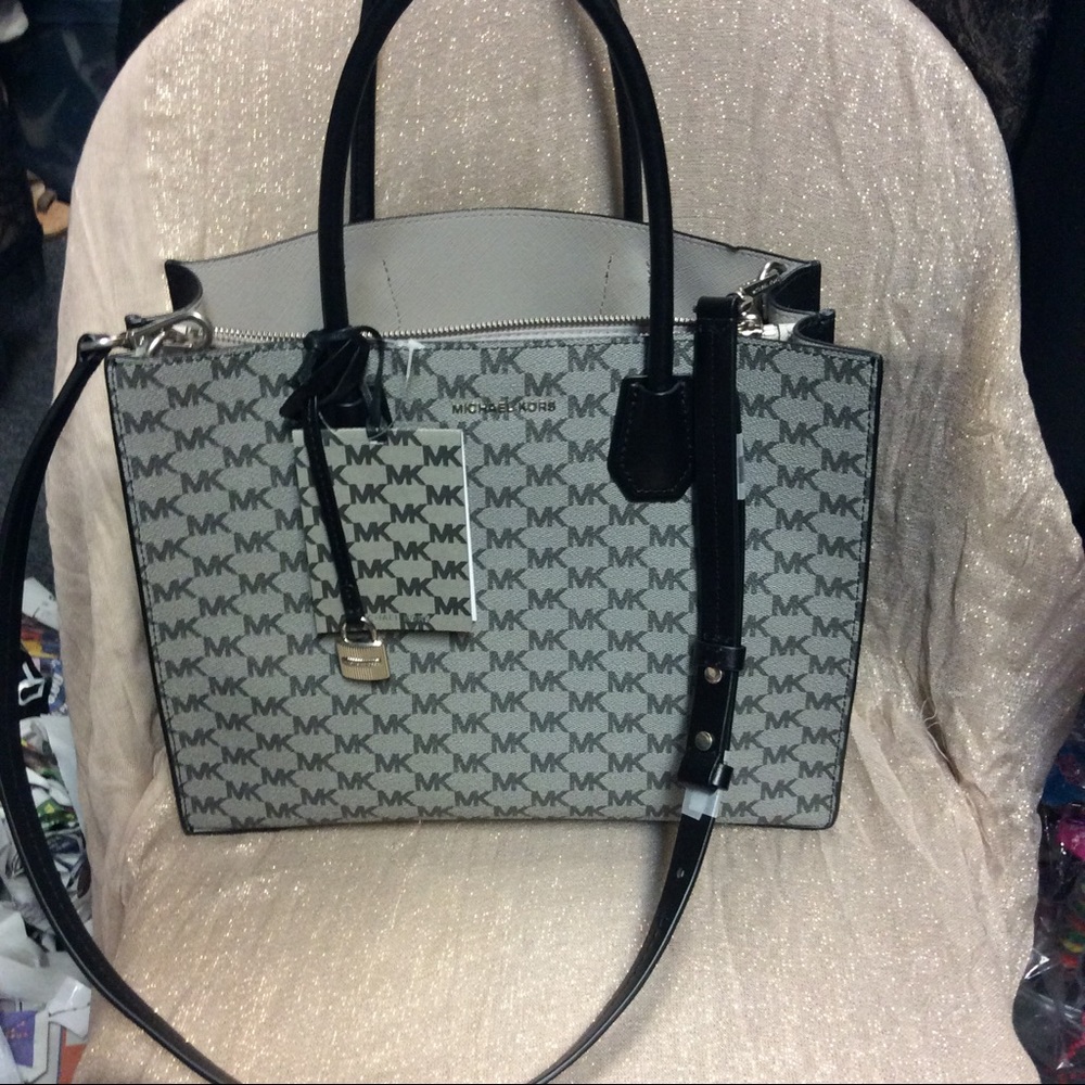 Michael Kors Mercer LG convertible tote Blk/Gry - Picture 3 of 4