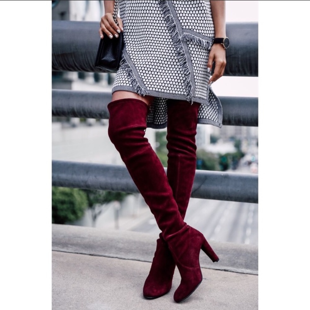 Burgundy knee high boots