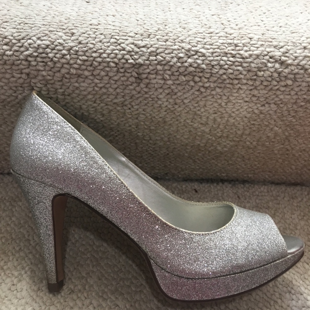 Silver glitter heels