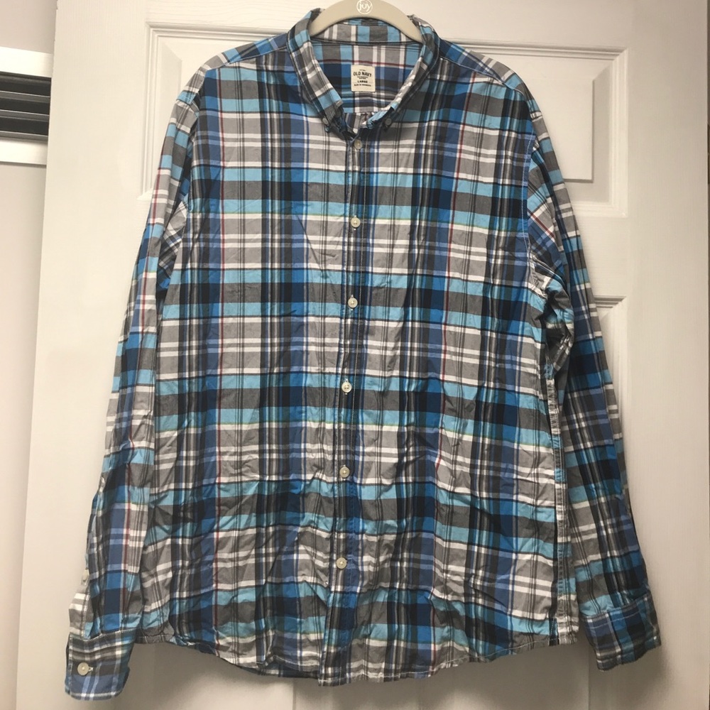Old Navy • Blue Plaid Button Down • Size L
