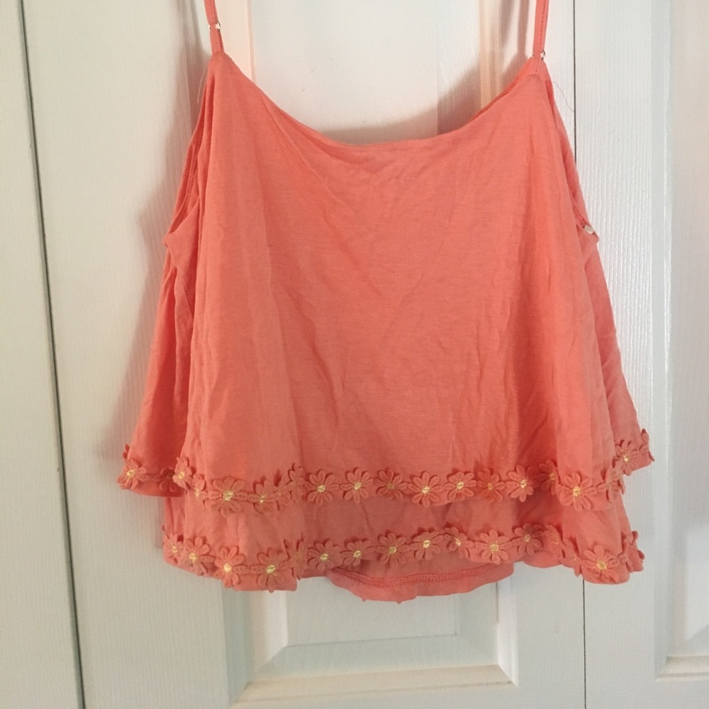 Coral Anthropologie Swing Tank with Daisy Details