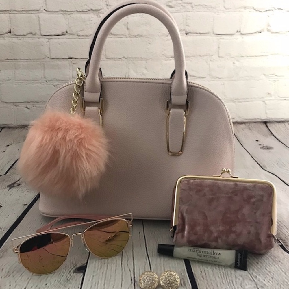 Mini Satchel Handbag w/ Shoulder Strap (Pink) - Picture 3 of 8