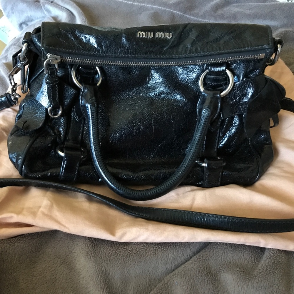 Miu Miu by Prada black leather hobo bag