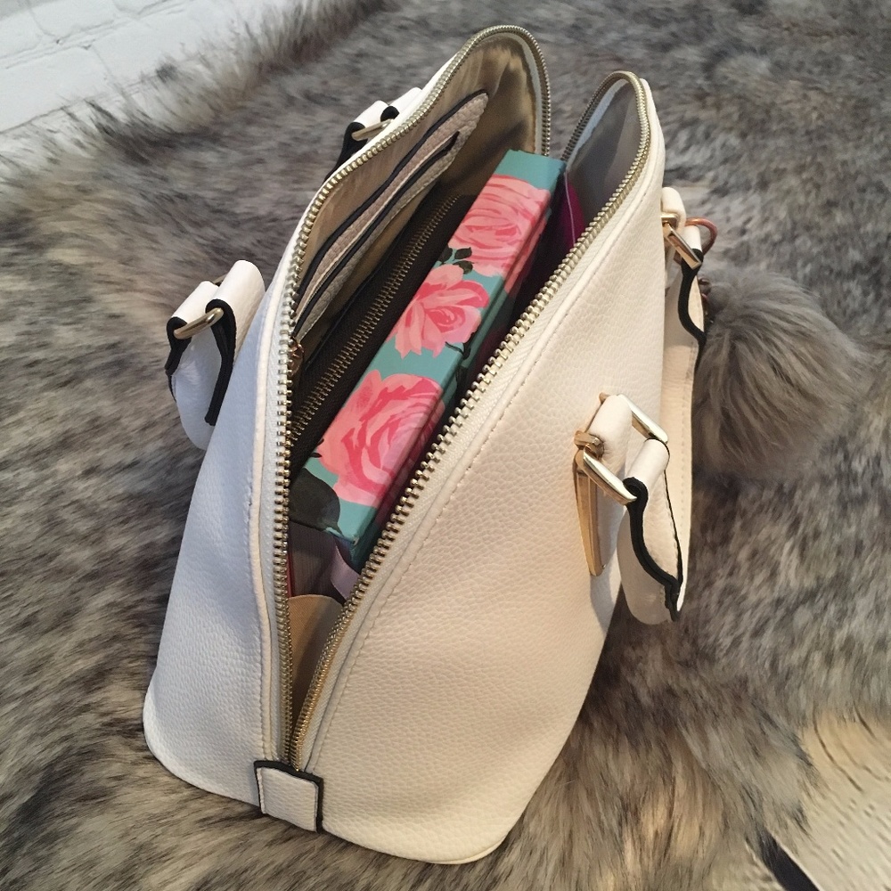 Mini Satchel Handbag w/ Shoulder Strap (White)