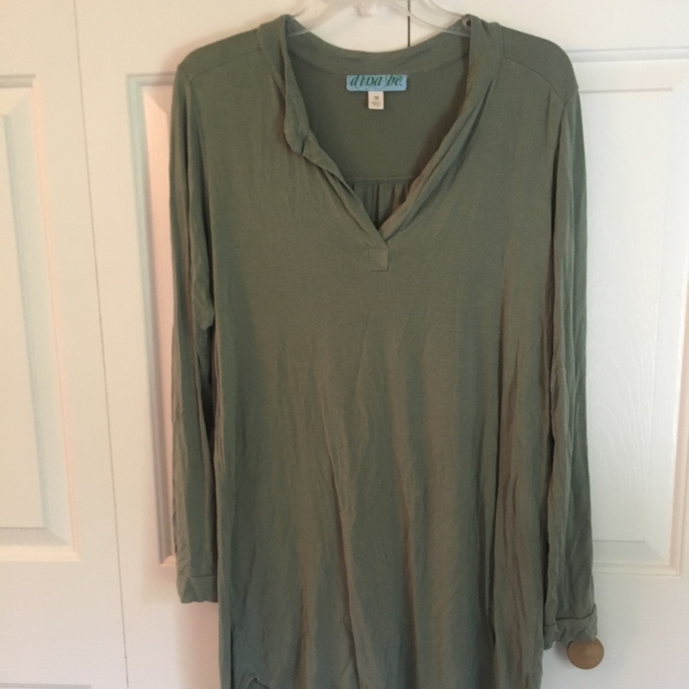 Army Green long sleeve mini T-shirt dress