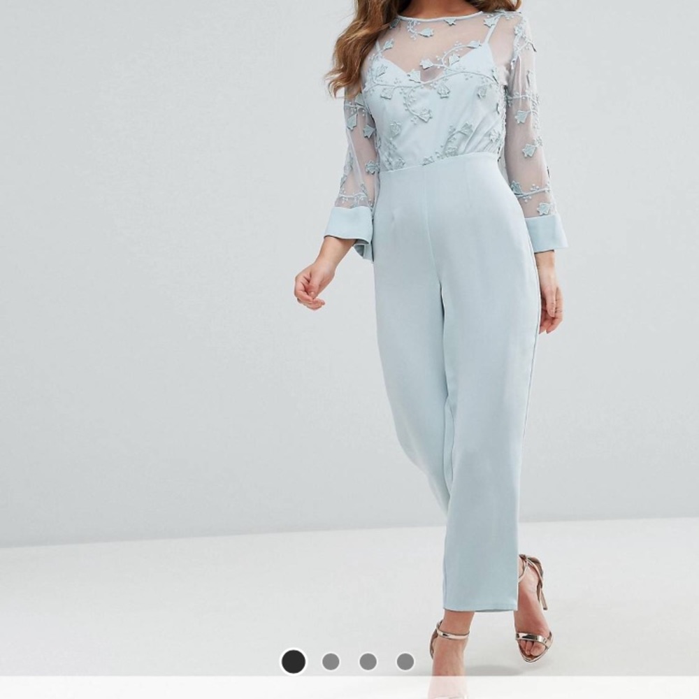 ASOS petite jumpsuit w/ lace bodice& satin pant