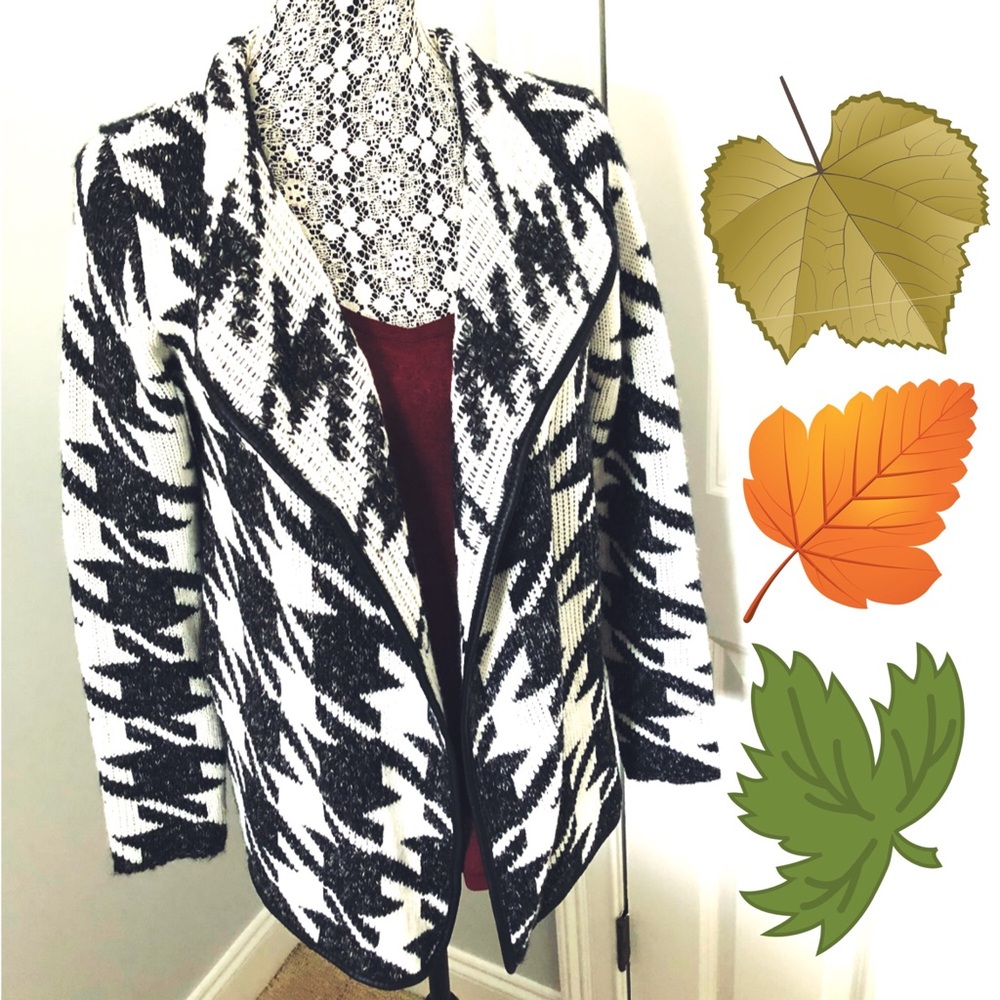 Houndstooth with Faux Leather Sweater