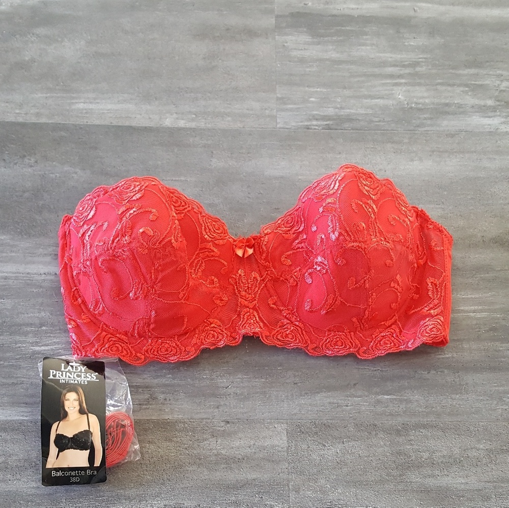 Red Embroidered Lady Princess Balconette Bra