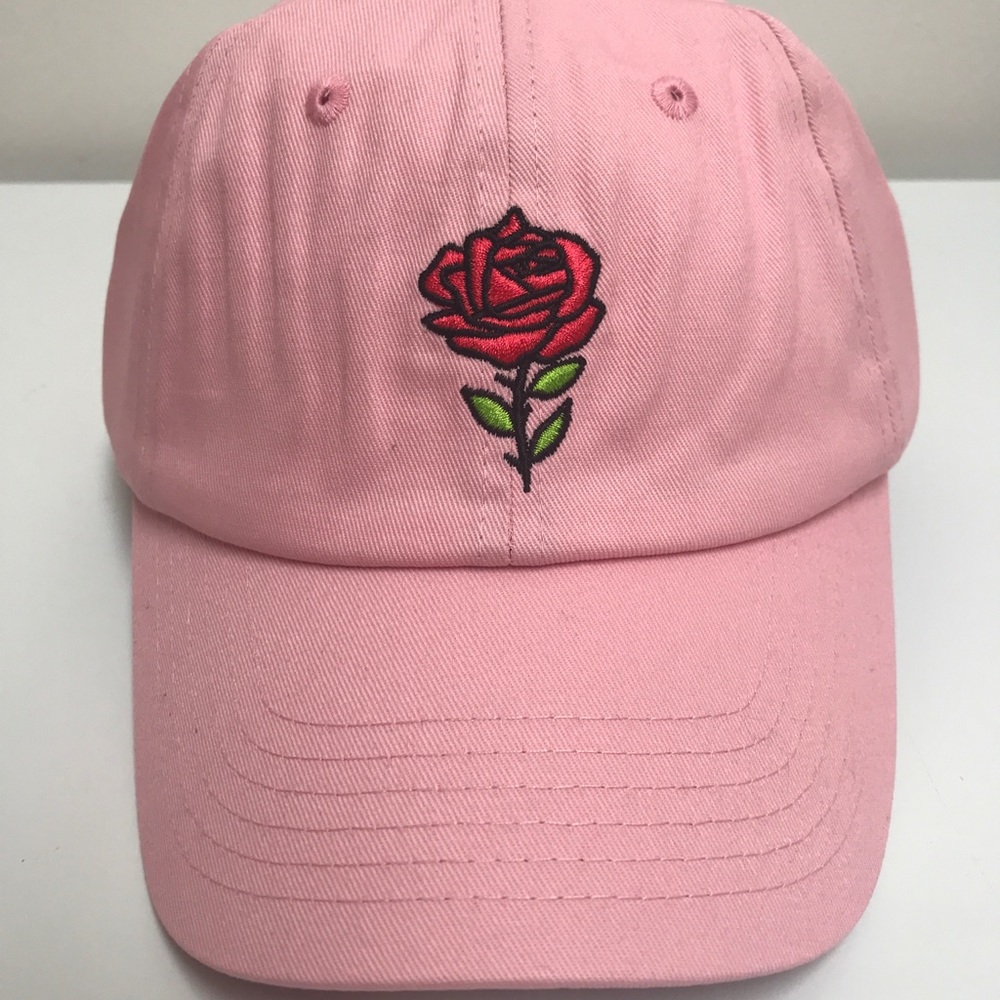 Pink Dad Hat with embroidered ROSE