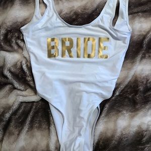 White and gold bride one piece swimsuit