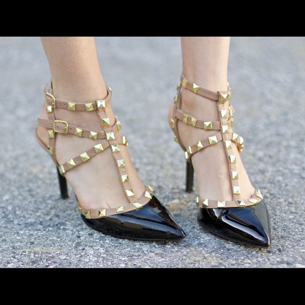 BCBG Darron Two-Time Strappy Studded Heels