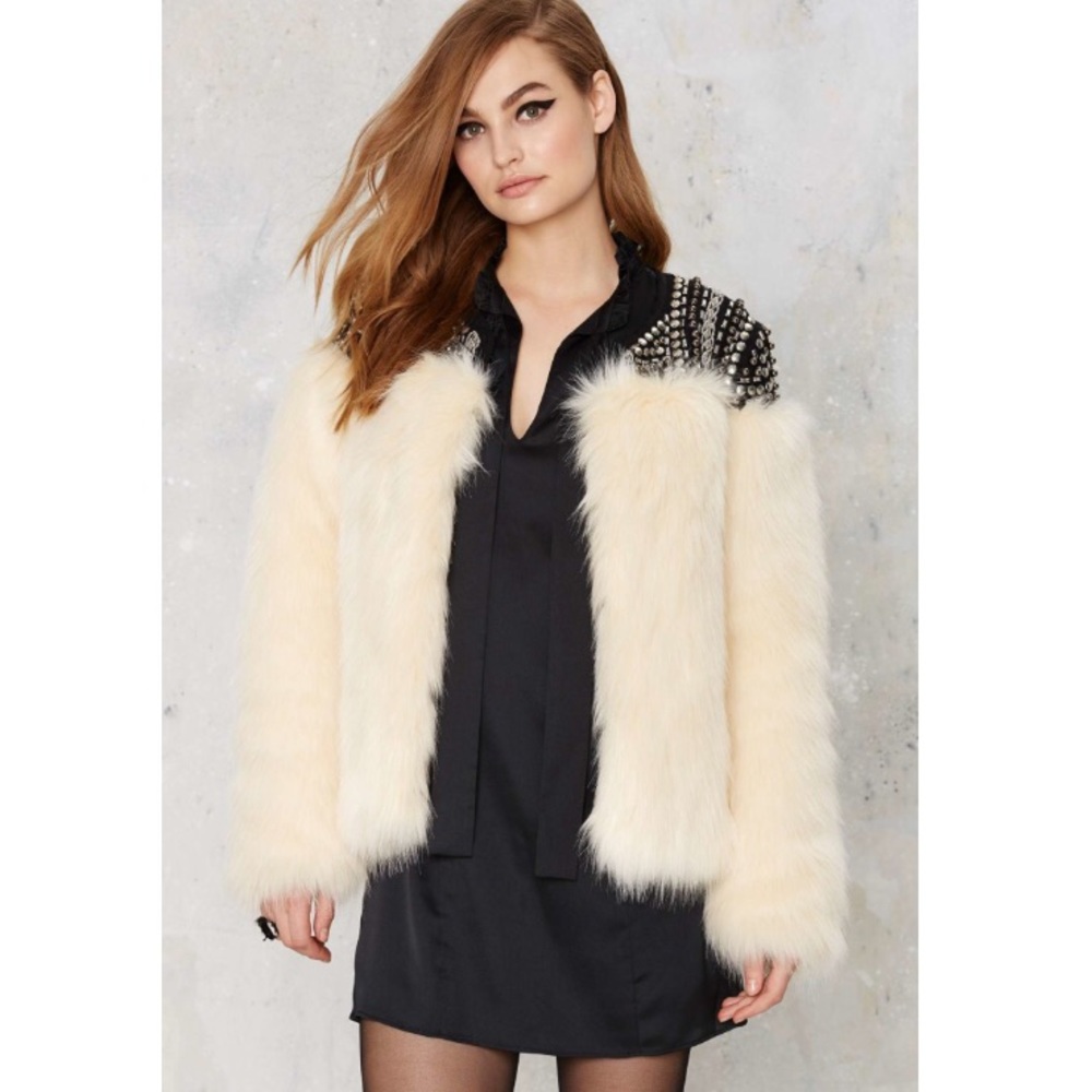 By Storm Studded Faux Fur Jacket