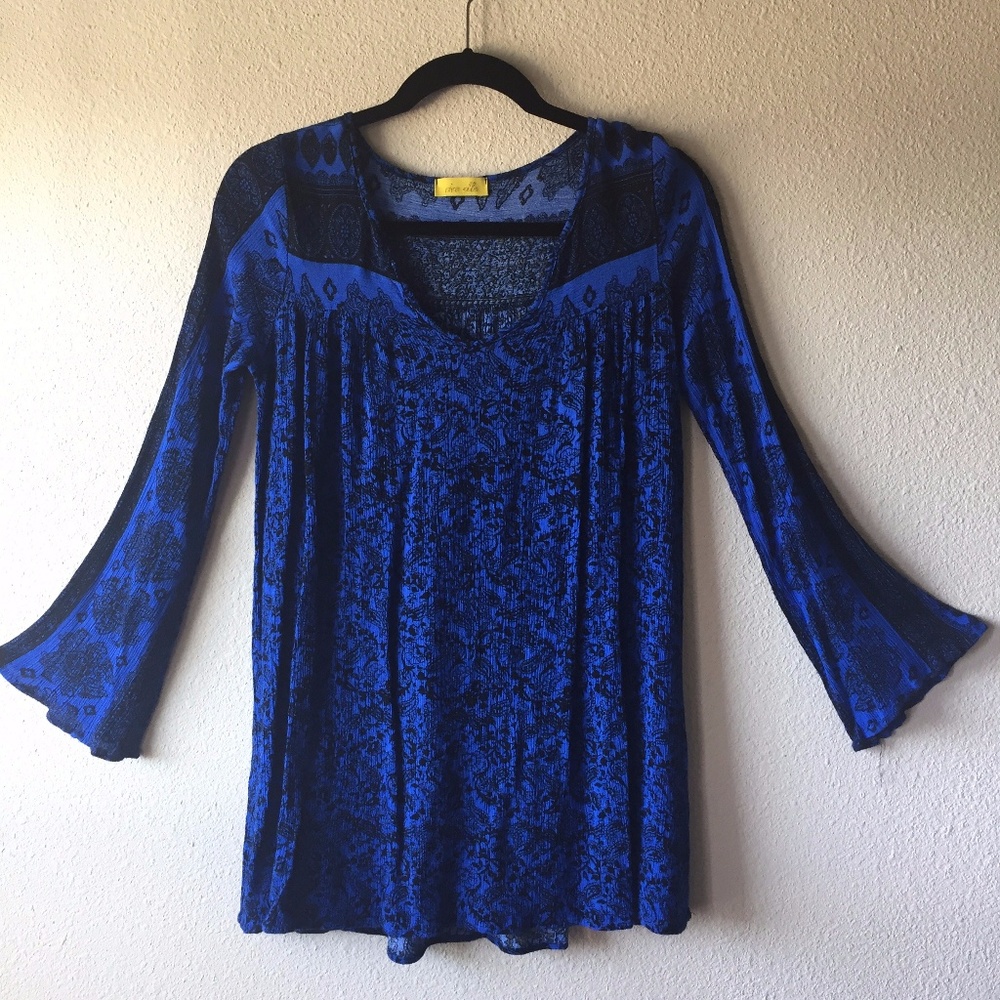 Blue Patterned Tunic Style Shirt
