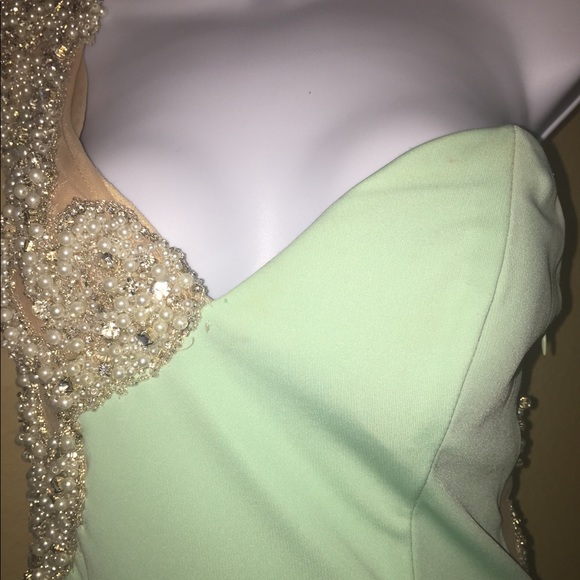 Mint green with embellishment couture evening gown - Picture 7 of 8