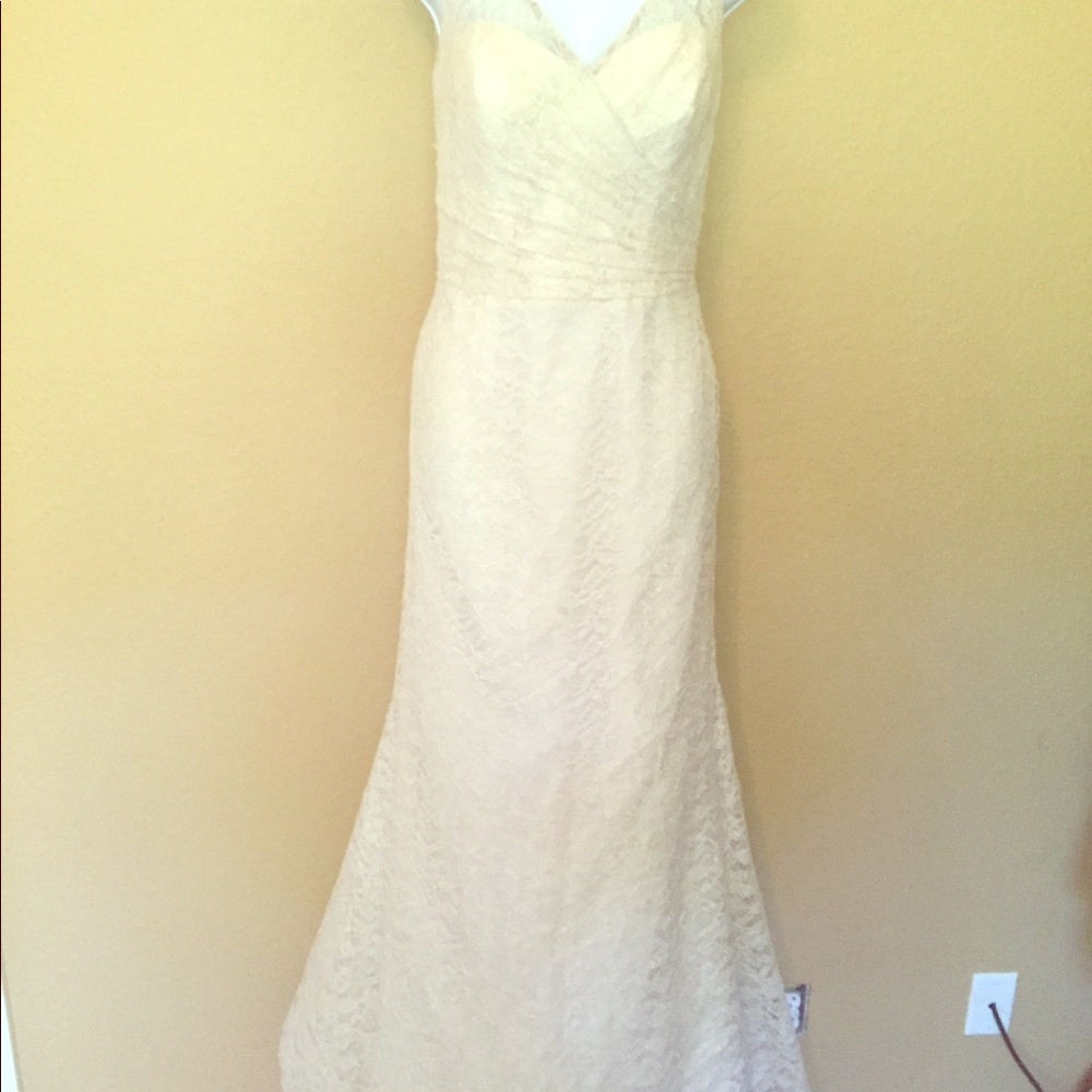 Champagne lace evening gown.