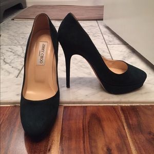 JIMMY CHOO dark green suede pumps