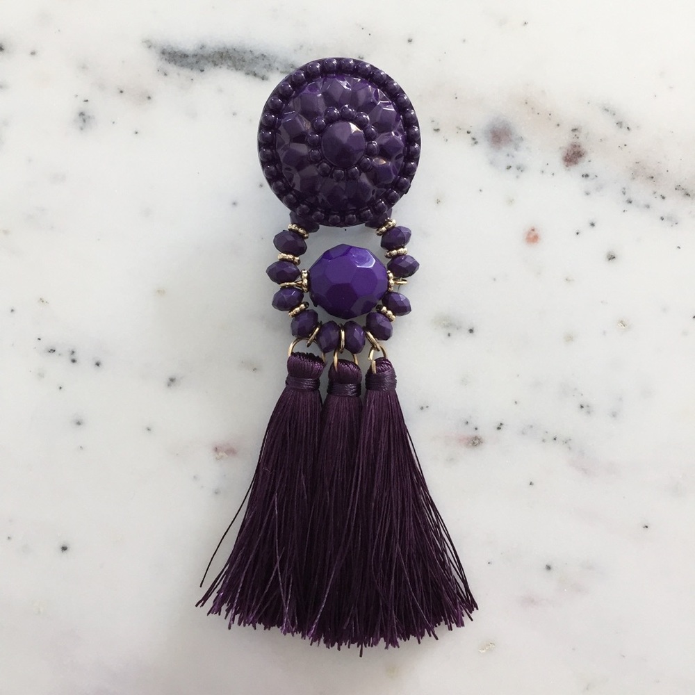 "Mila" Earrings || Purple Tassel Statement - Picture 5 of 9