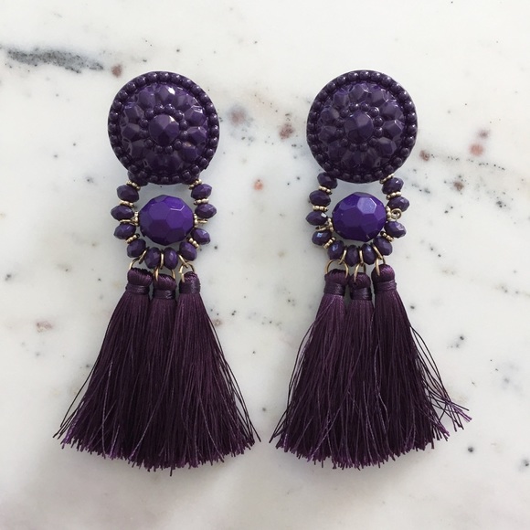 "Mila" Earrings || Purple Tassel Statement - Picture 2 of 9