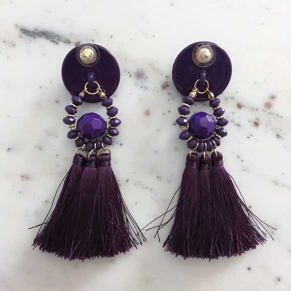 "Mila" Earrings || Purple Tassel Statement - Picture 3 of 9