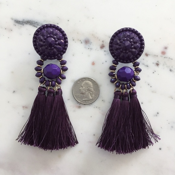 "Mila" Earrings || Purple Tassel Statement - Picture 4 of 9