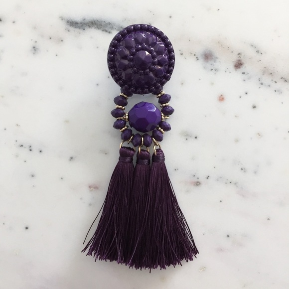 "Mila" Earrings || Purple Tassel Statement - Picture 5 of 9