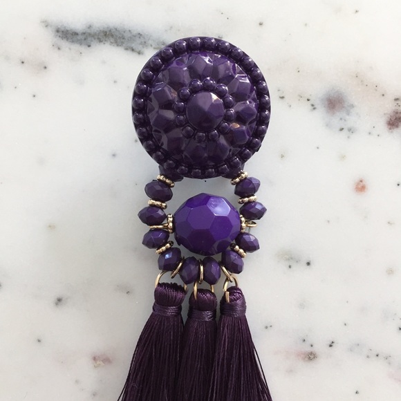 "Mila" Earrings || Purple Tassel Statement - Picture 6 of 9