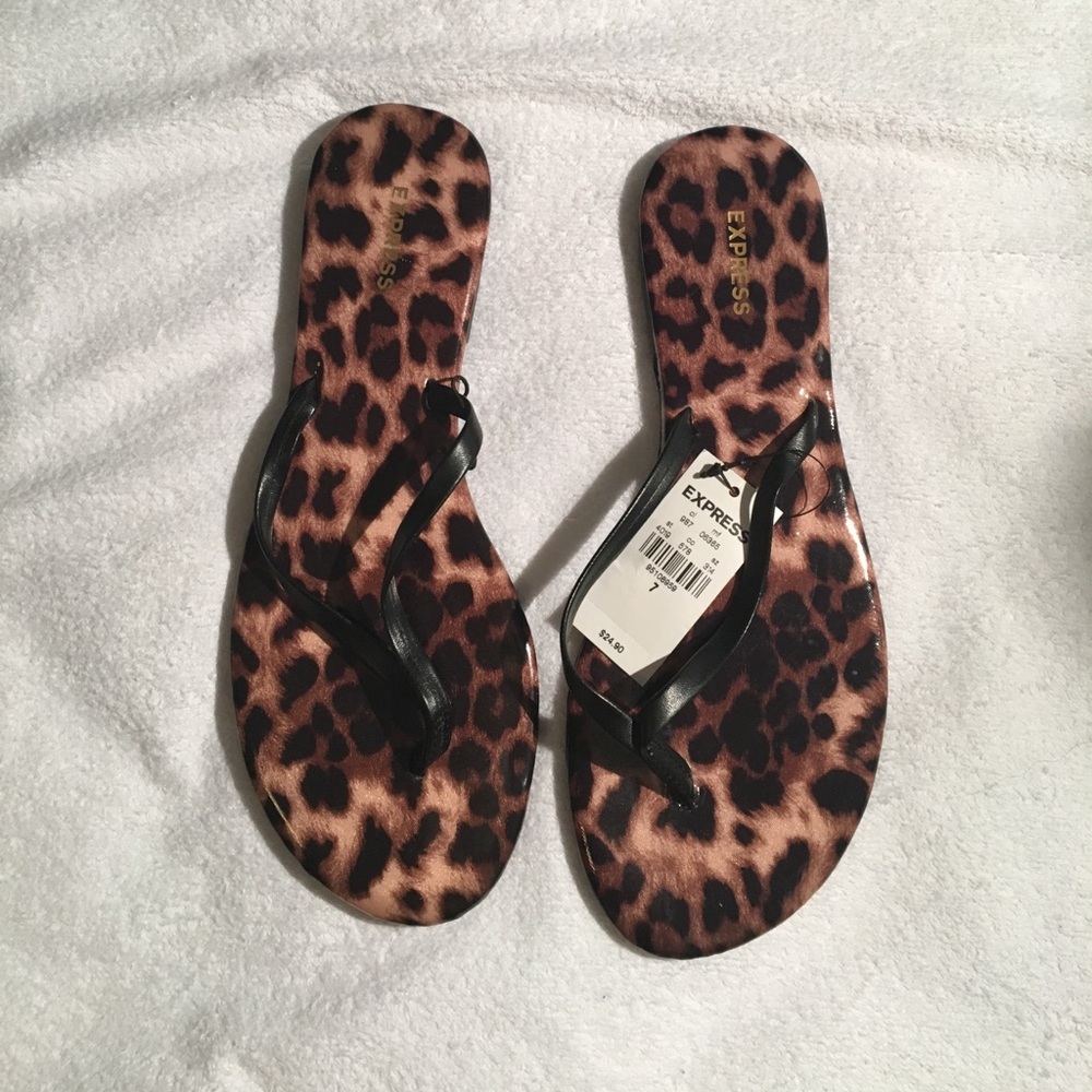 Leopard print flip flops