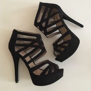 Black caged heels
