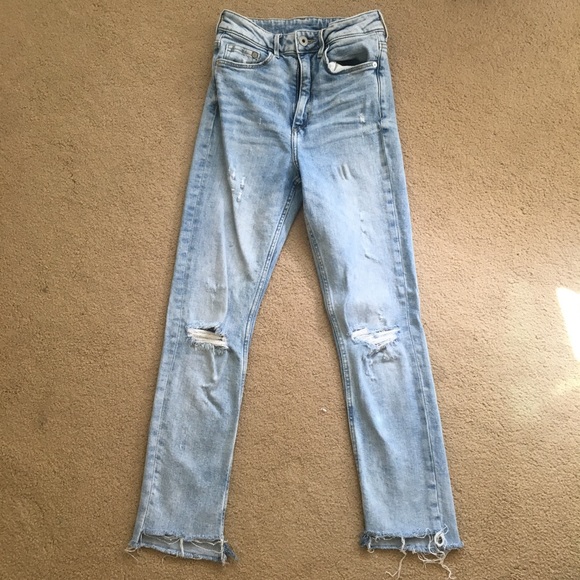 Denim - High waist distressed skinny jeans