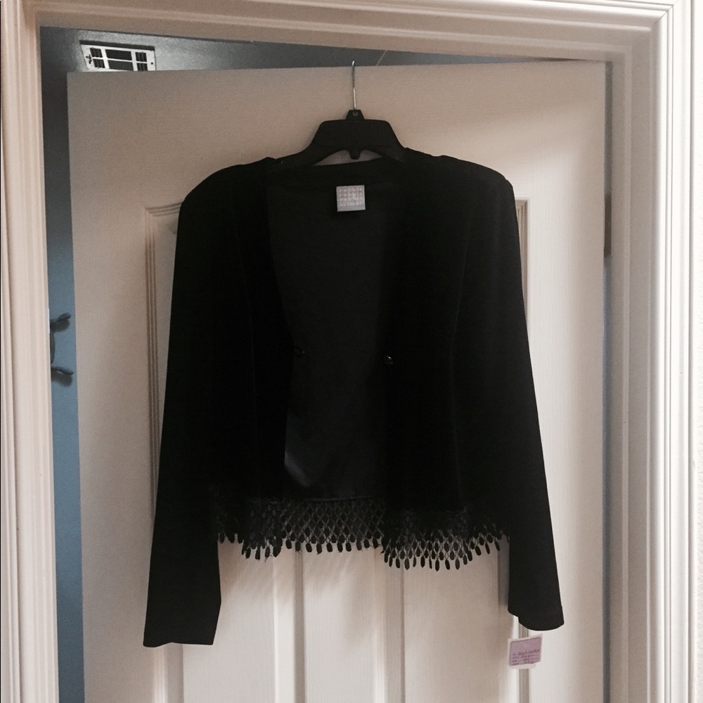 Black velvet cardigan.