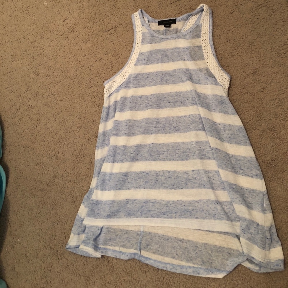 very cute high low blue and white striped tank top