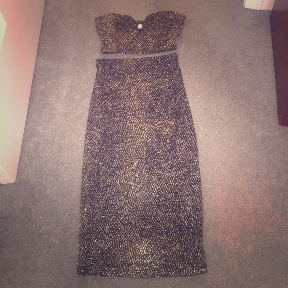 Two piece gold dress/skirt and top