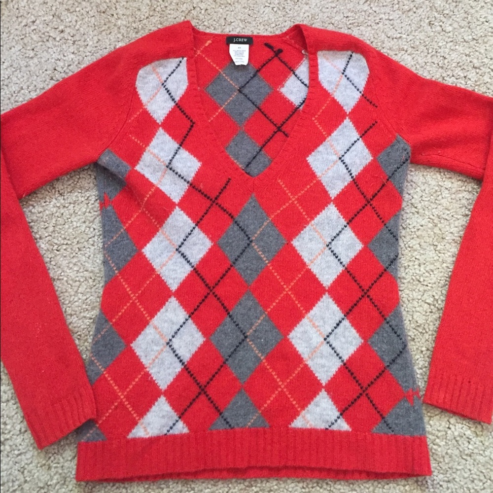 J.Crew red merino wool argyle sweater