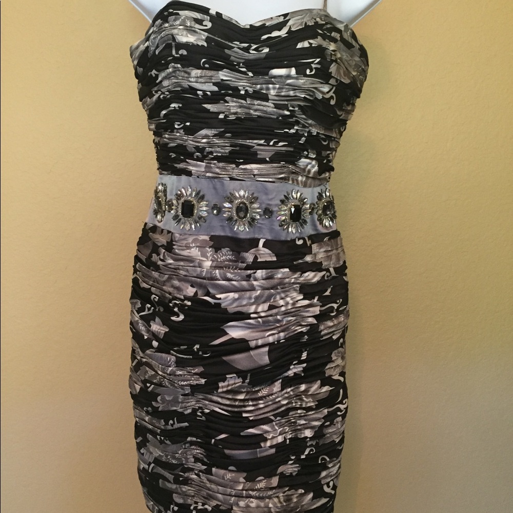 Silver and Black floral cocktail dress