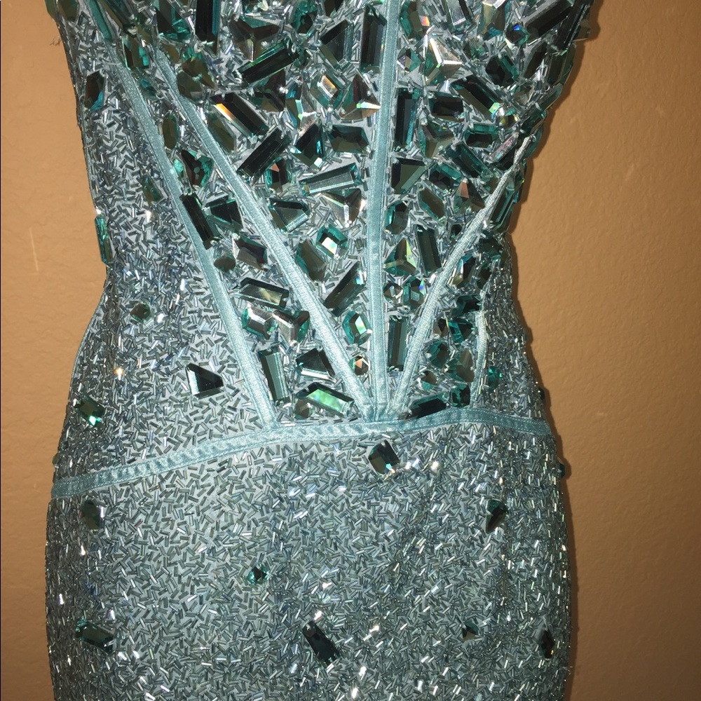 Gorgeous turquoise beaded mini cocktail dress