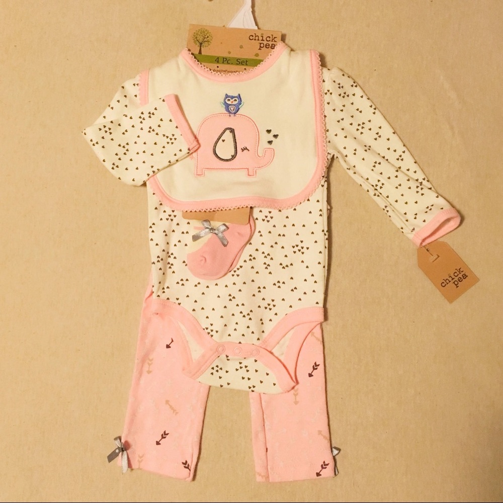 Pink Elephants and Hearts 4pc Set